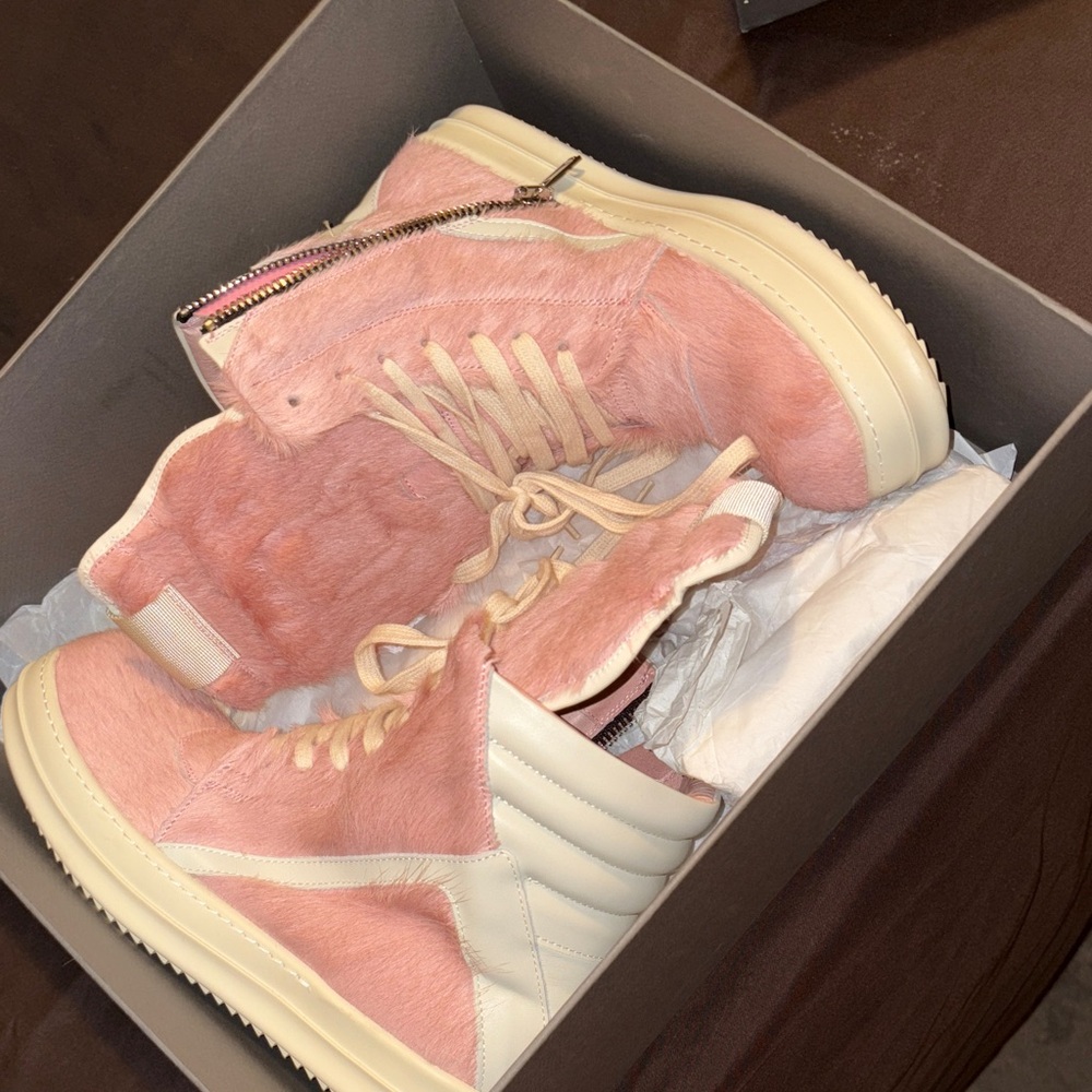 Rick Owens Pink and Cream High-Top Sneakers